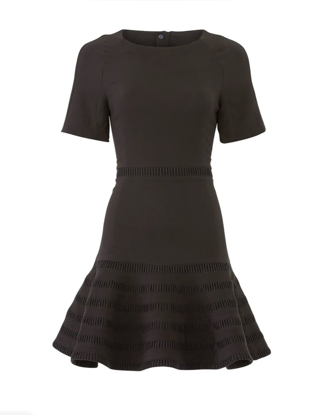Women’s Black Short Sleeve Fit-and-Flare Dress with tonal stitching